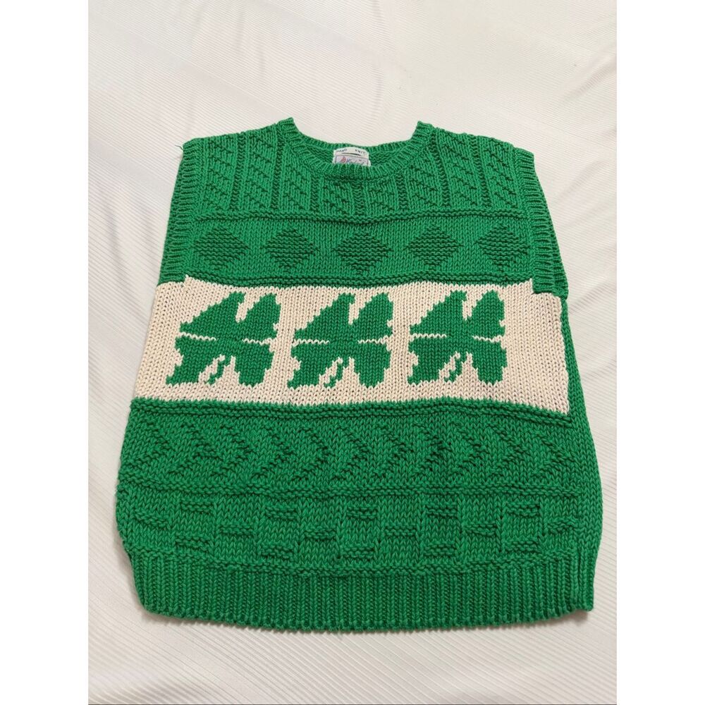 Windcrest Hand Knit Clover Vintage Irish Sweater Vest Size Medium